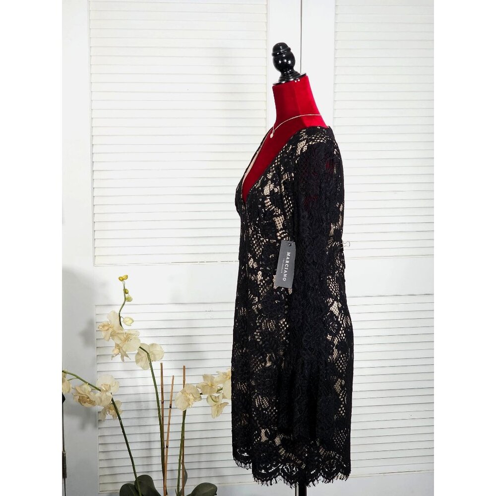 NWT Marciano Women's Black Nylon Enchant Lace Long Sleeve Dress Size Large 1750 - Picture 7 of 15